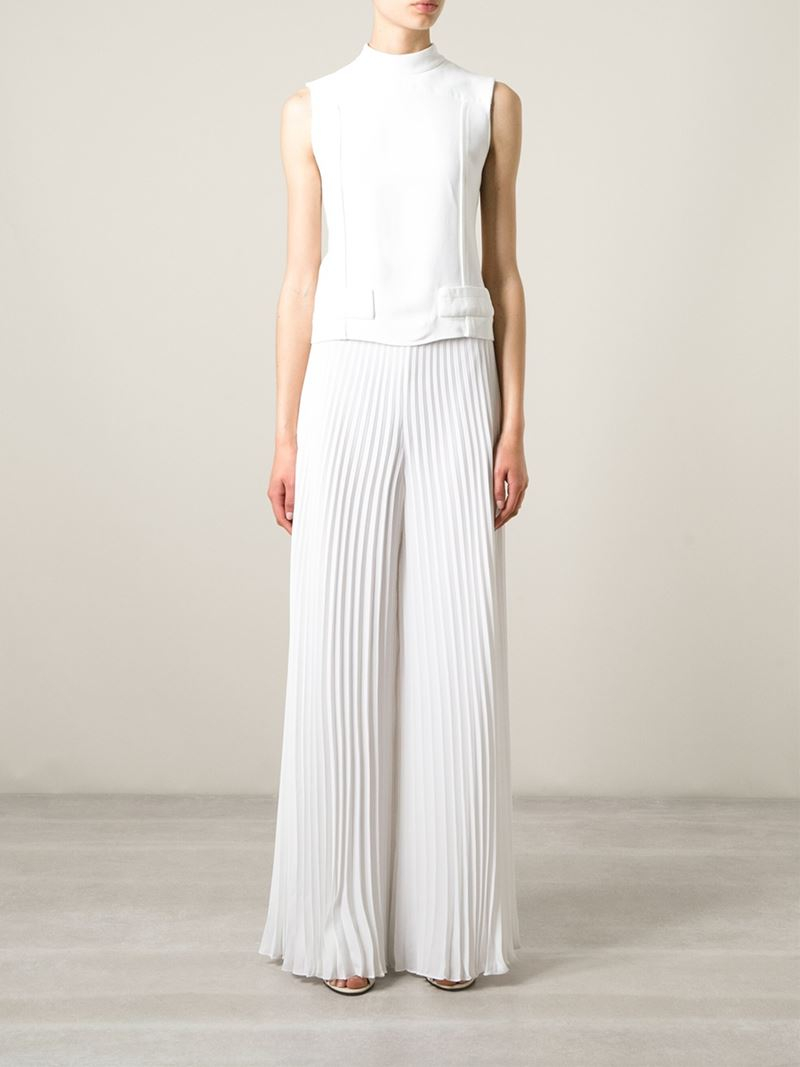 white pleated wide leg trousers