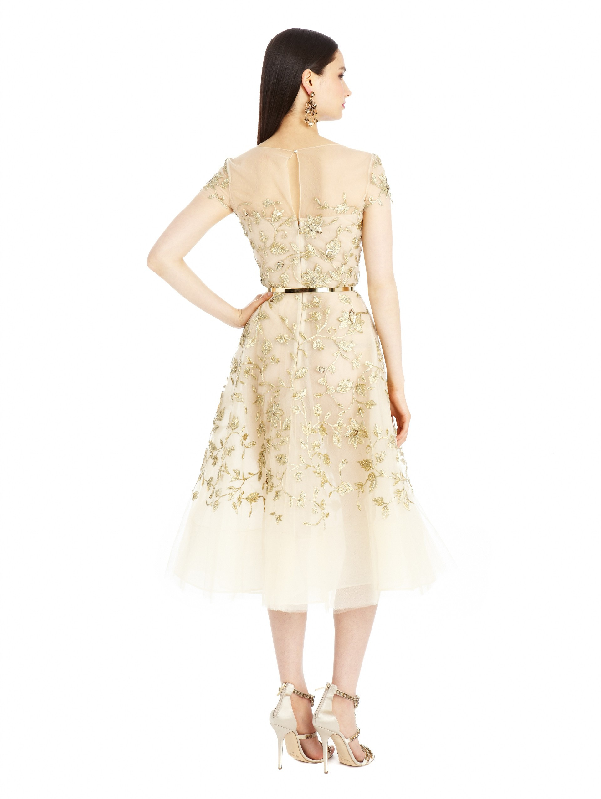 Lyst - Oscar De La Renta Gold Floral Embroidered Tulle Dress in Metallic