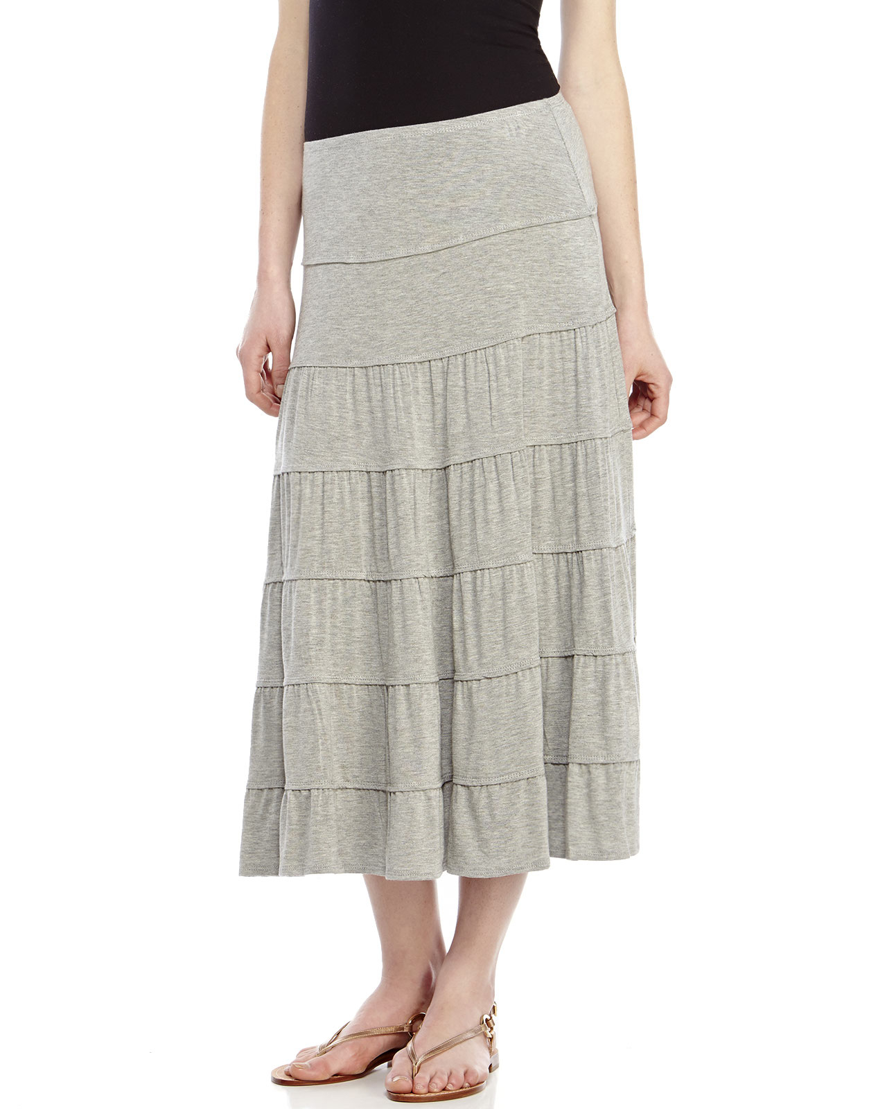 Max studio Petite Light Grey Tiered Midi Skirt in Gray (Light Grey) | Lyst
