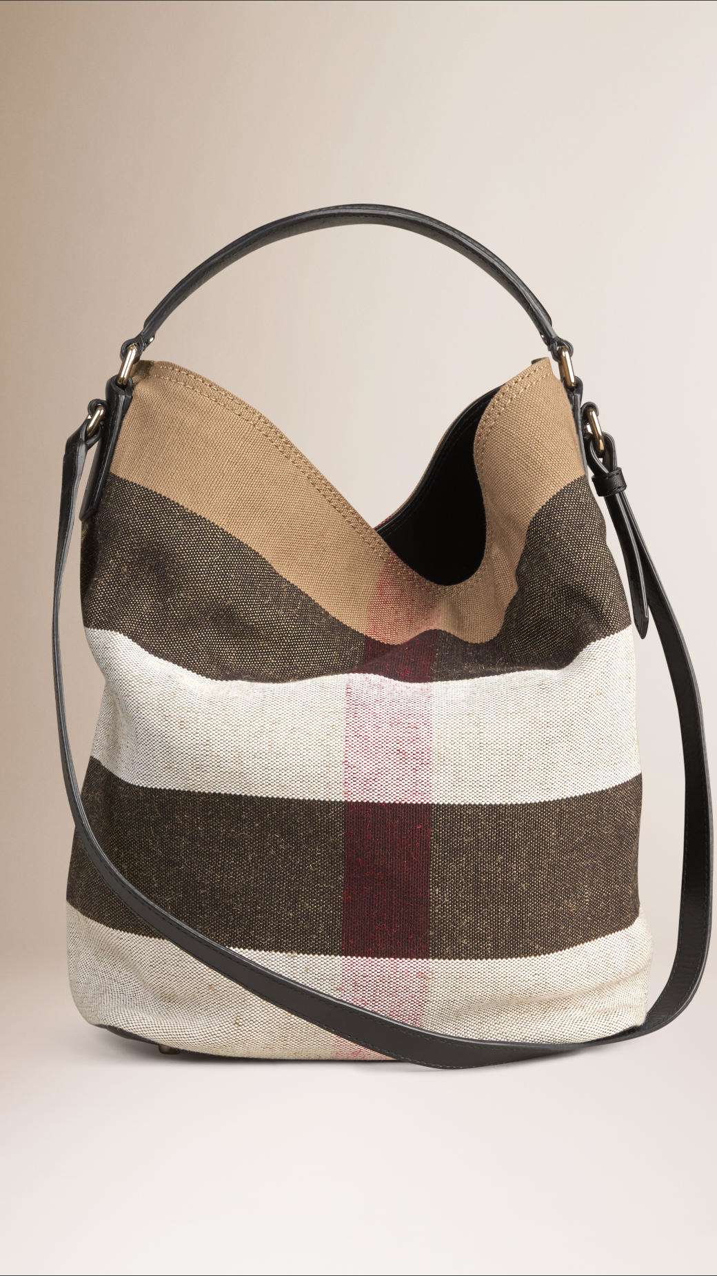 Burberry Medium House Check Studded Ashby B Hobo - Neutrals Bucket Bags,  Handbags - BUR376991