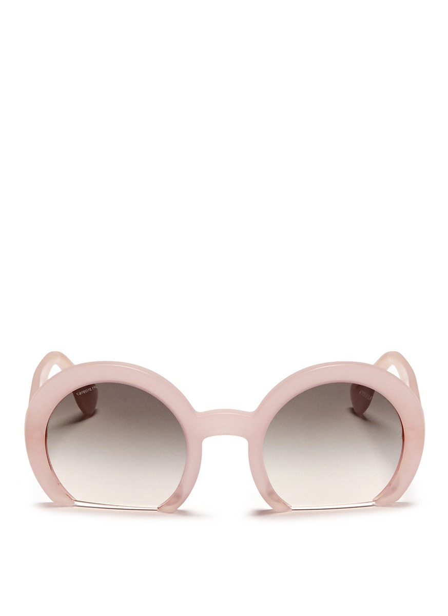 Miu Miu 'rasoir' Half Rim Acetate Sunglasses in Pink | Lyst