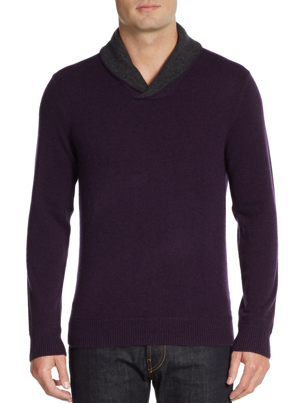 Saks fifth avenue Cashmere Shawl Collar Sweater in Purple for Men ...