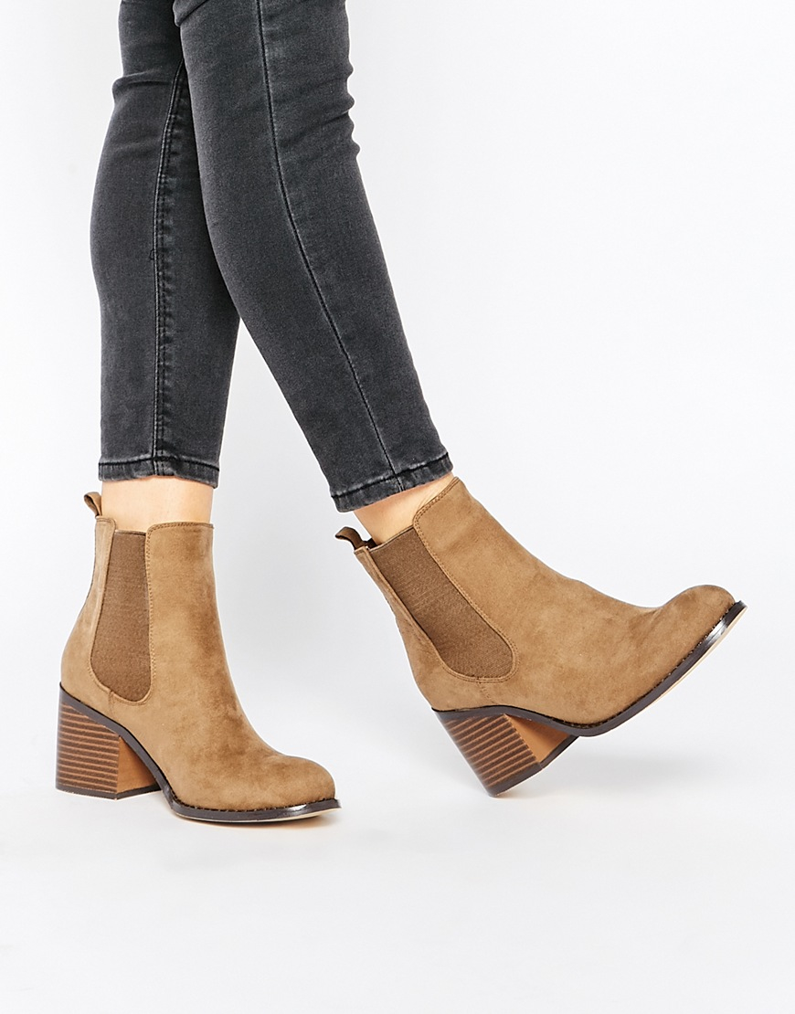 Lyst - London Rebel Block Heeled Chelsea Boots in Brown