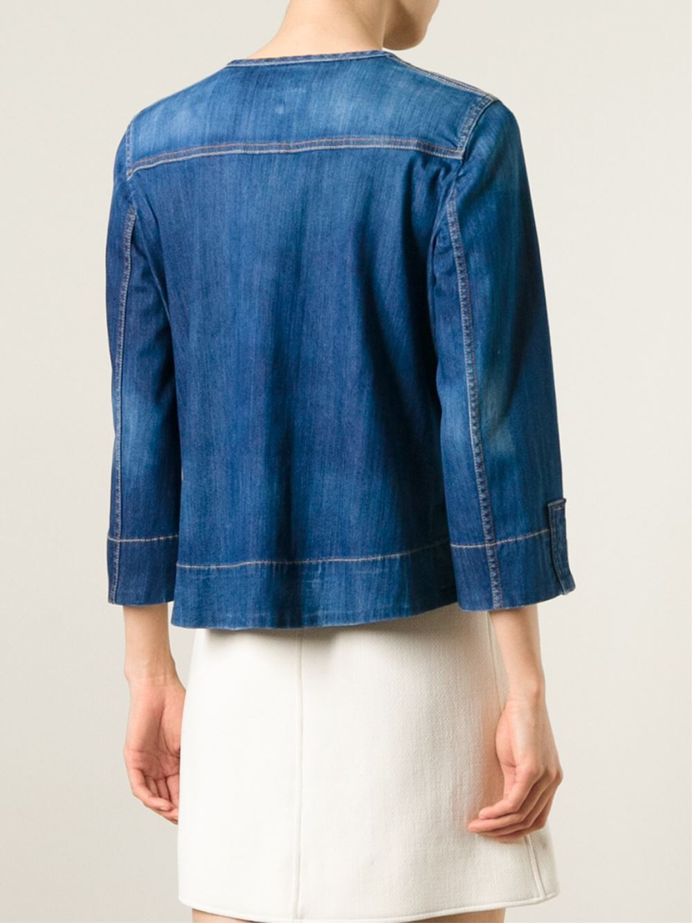 Armani Jeans Collarless Denim Jacket in Blue | Lyst