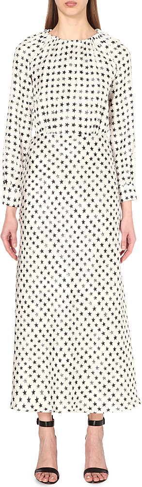Max Mara Star-print Silk Maxi Dress in White | Lyst