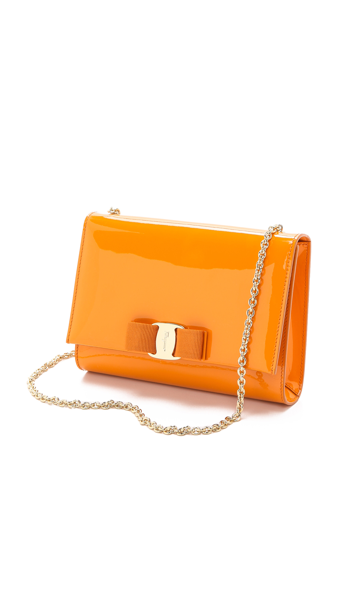 Ferragamo Miss Vara Bow Patent Shoulder Bag in Orange - Lyst
