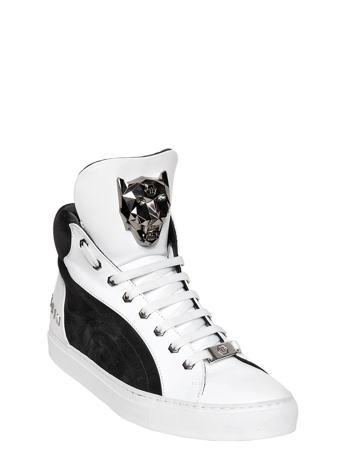 Philipp Plein Suede & Leather High Top Sneakers in White/Black (Black) for  Men - Lyst