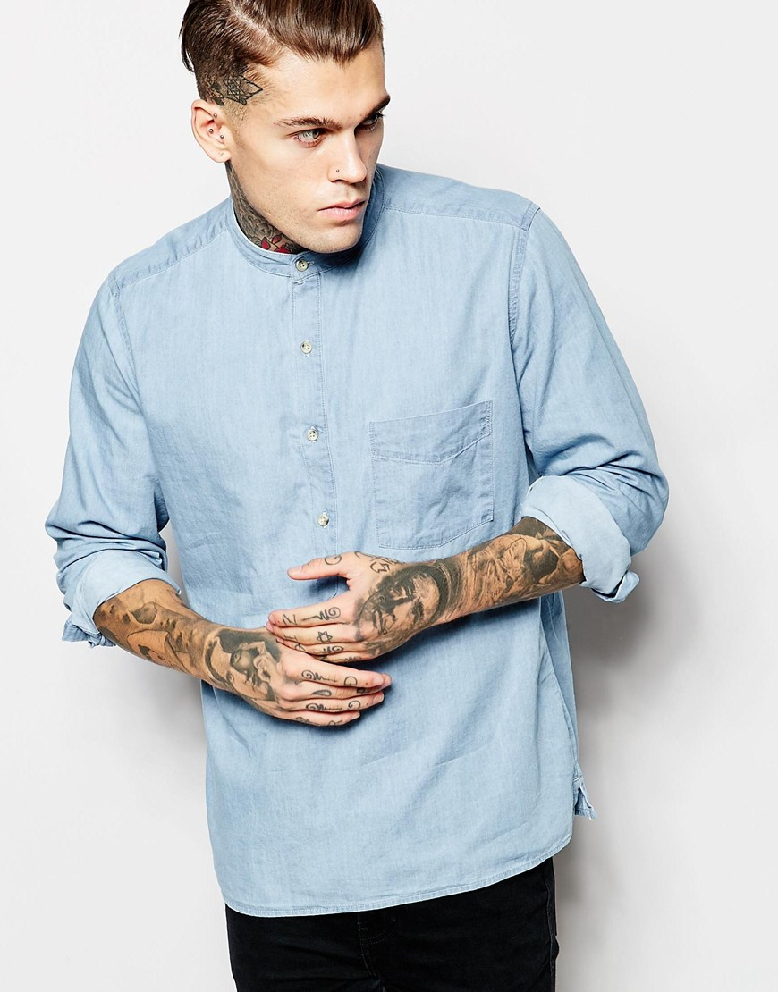 mens denim shirt grandad collar
