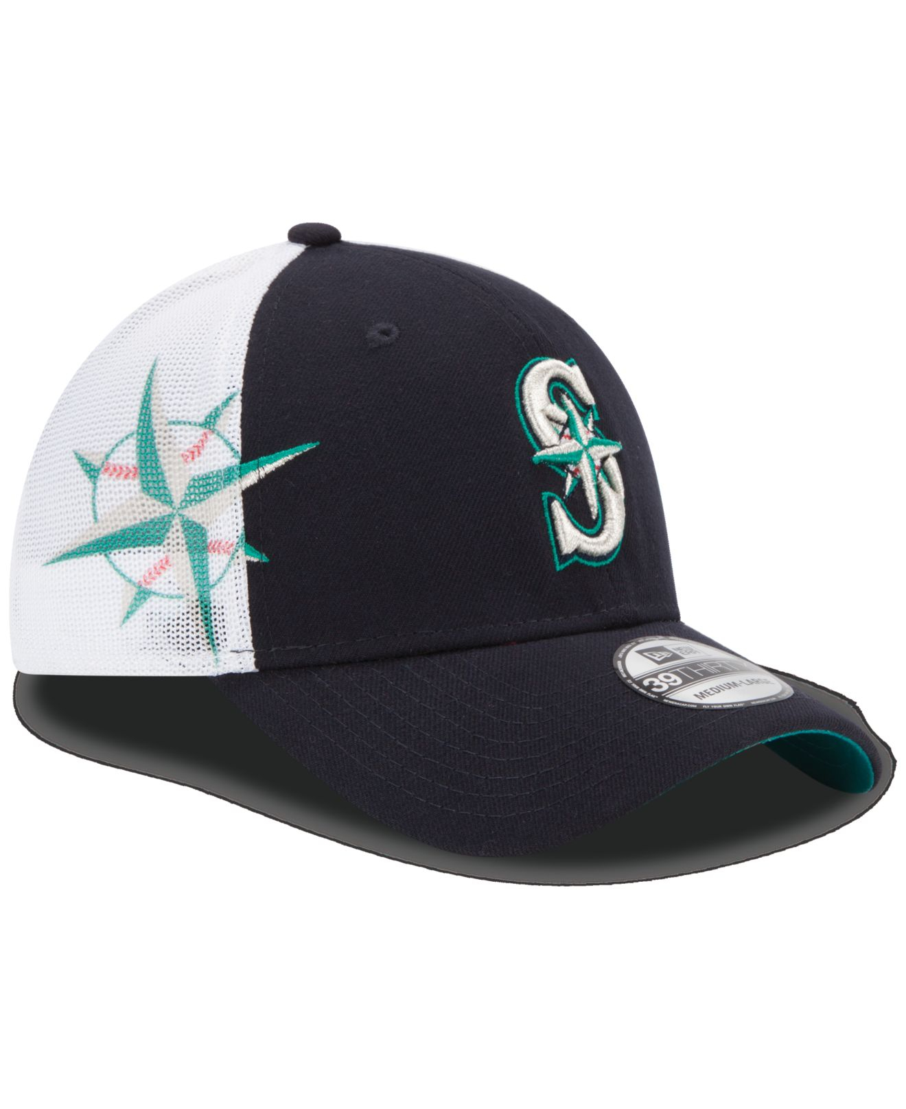 KTZ Seattle Mariners Double Mesh 39thirty Cap in Navy/White (Blue) for