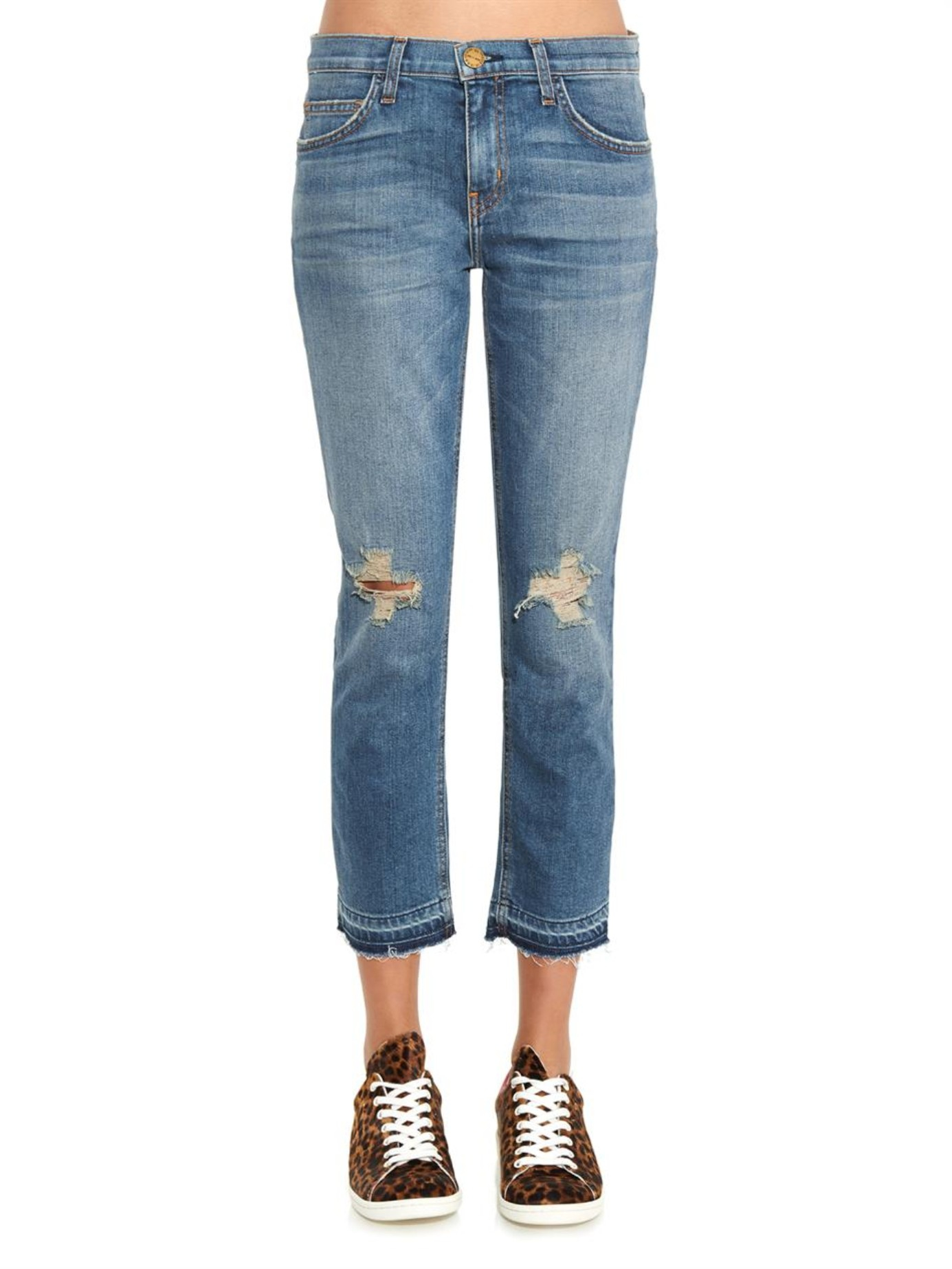 Lyst - Current/Elliott The Cropped Low-rise Straight-leg Jeans in Blue