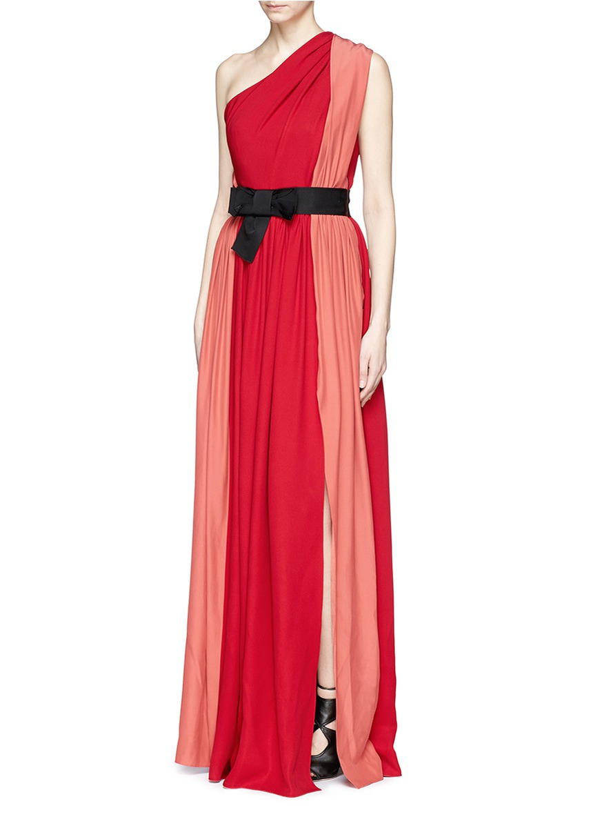 Lanvin Colourblock Silk Crepe Gown in Red | Lyst