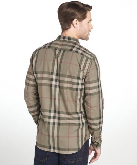 Burberry Brit Pebble Grey Plaid Cotton Button Down Long Sleeve Shirt in ...
