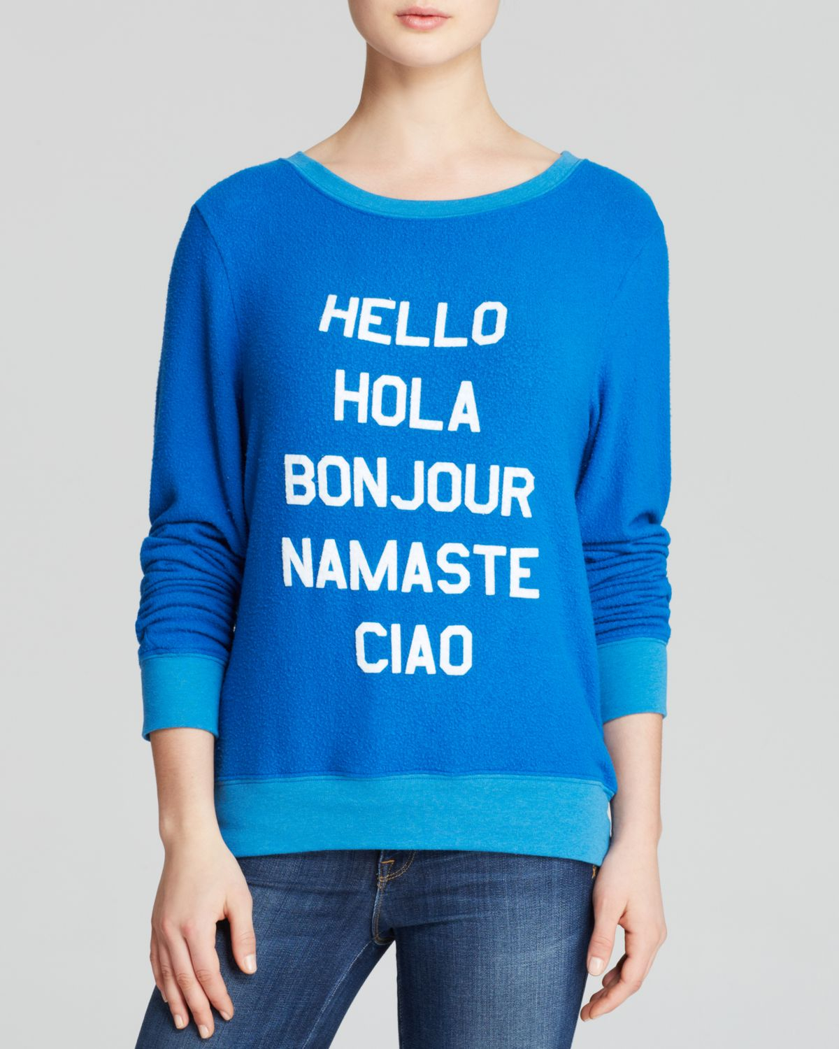 Wildfox Sweatshirt - Say Hello in Blue - Lyst