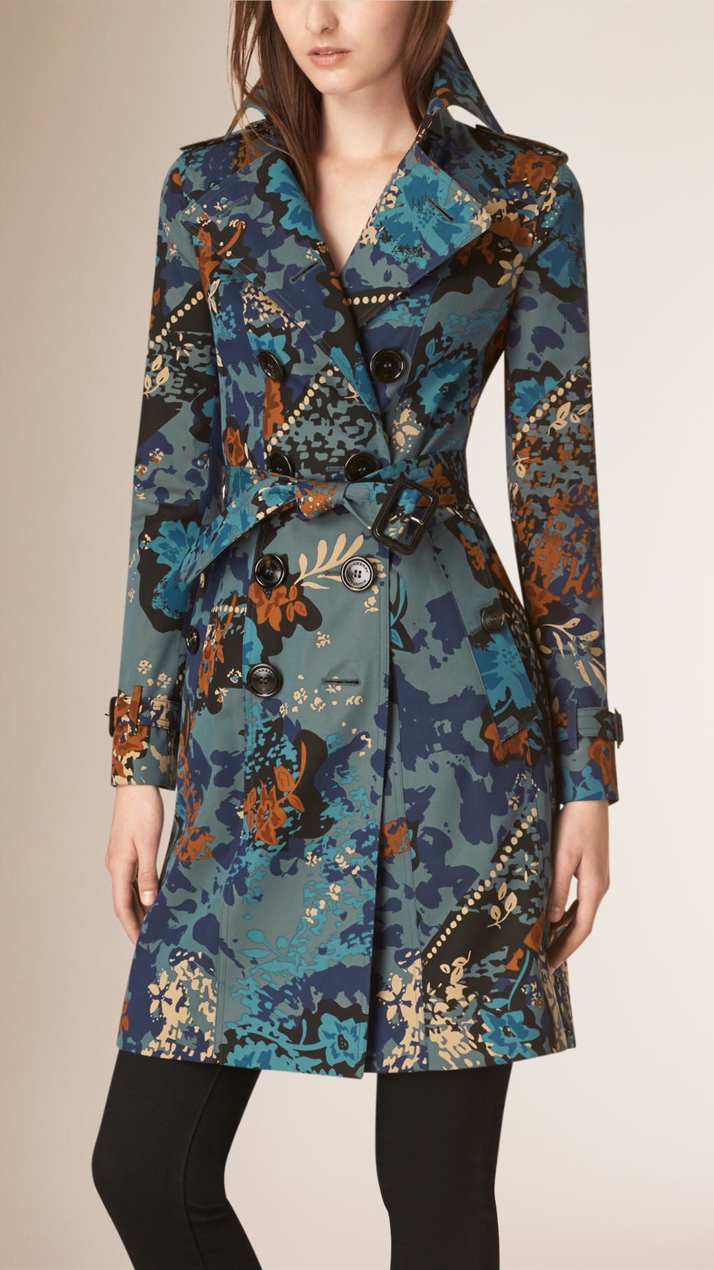 Burberry Floral Cotton Gabardine Trench Coat in Blue | Lyst