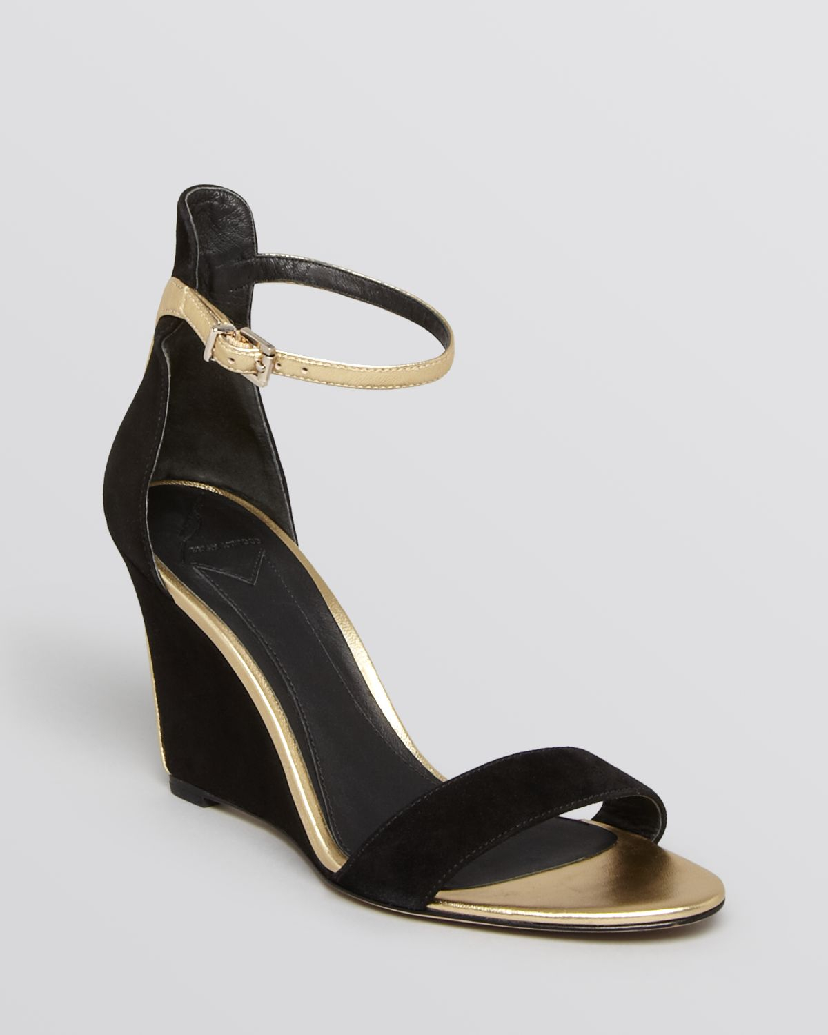 B Brian Atwood Wedge Sandals Roberta in Black/Gold (Metallic) - Lyst