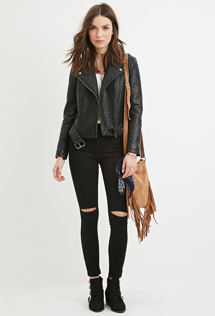 Forever 21 Black Faux Leather Moto Jacket