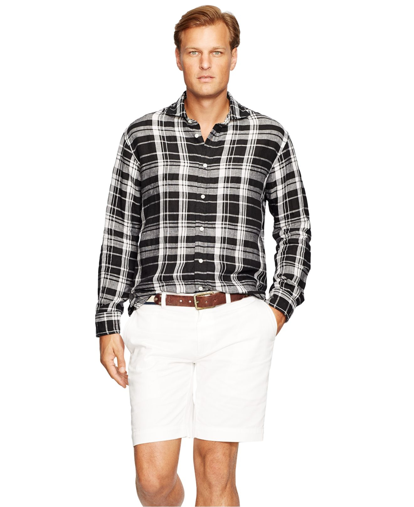 Polo Ralph Lauren Big & Tall Plaid Linen Shirt in Black for Men Lyst