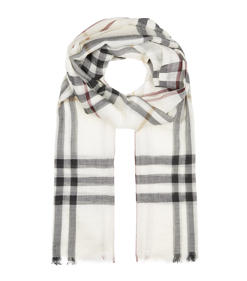 Burberry Check Gauze Scarf in White (Ivory) Lyst