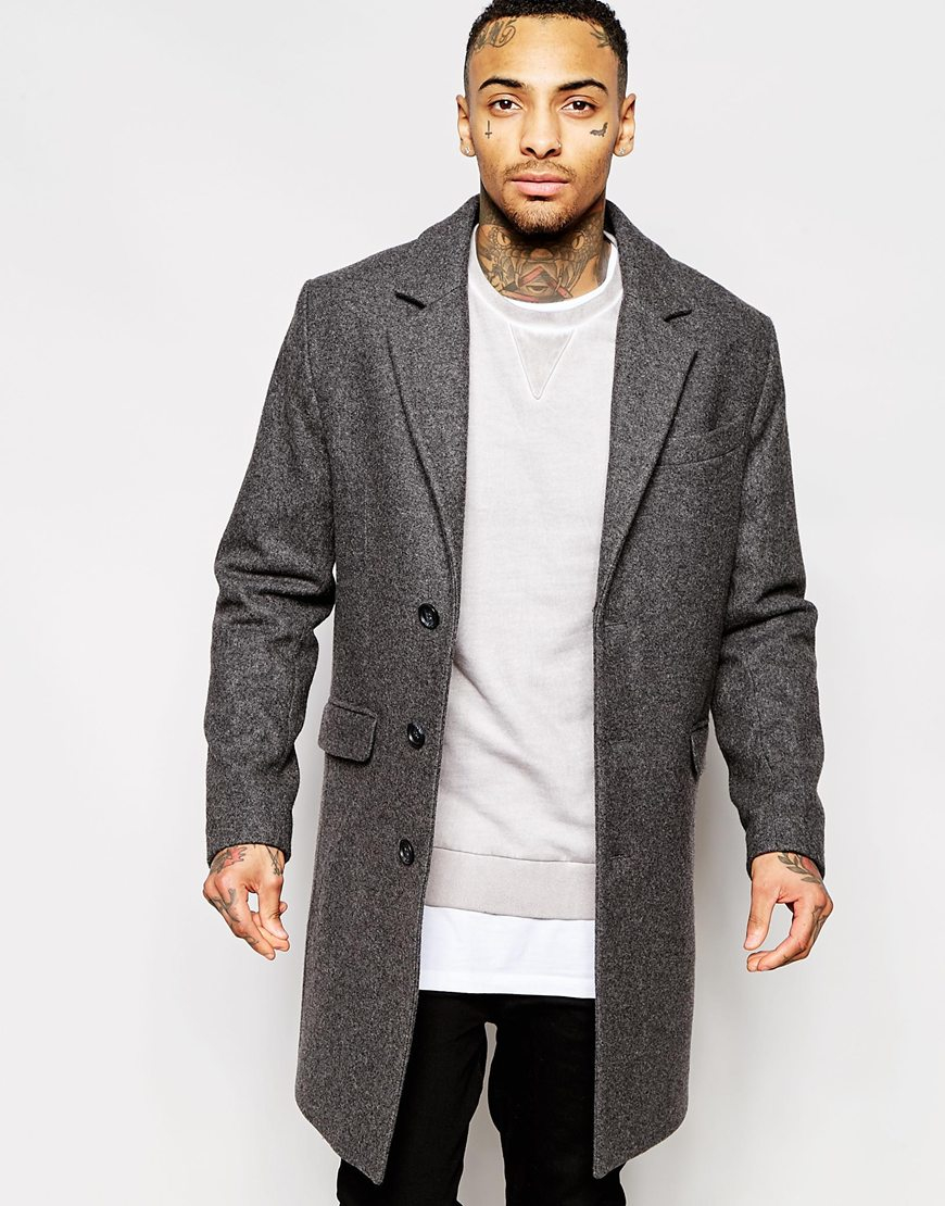 Lyst - Asos Wool Overcoat In Dark Gray in Gray for Men