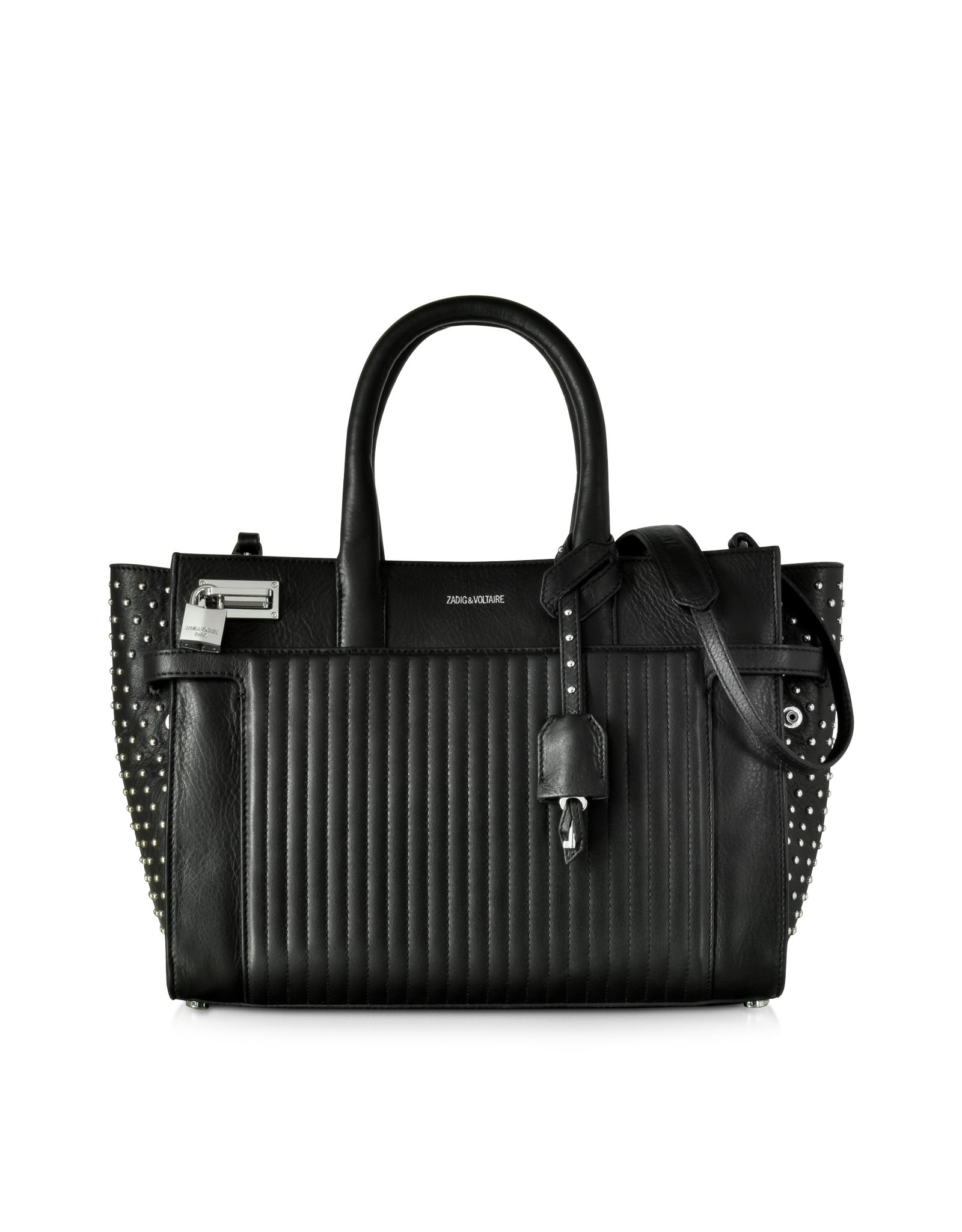 Lyst Zadig Voltaire Candide Medium Black Leather Studded Satchel Gallery Women S Black Satchels