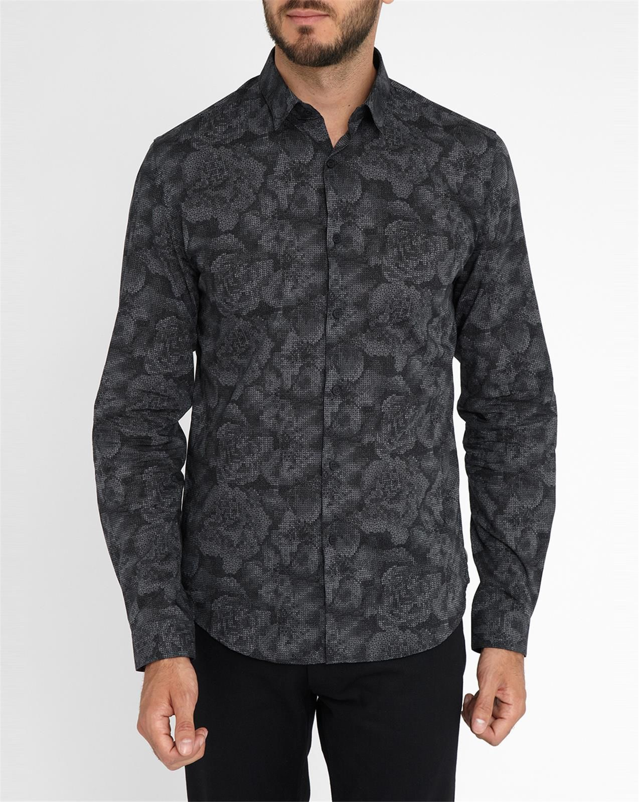 Ikks Charcoal Cutaway Collar Rose Print Shirt in Gray for Men (charcoal ...