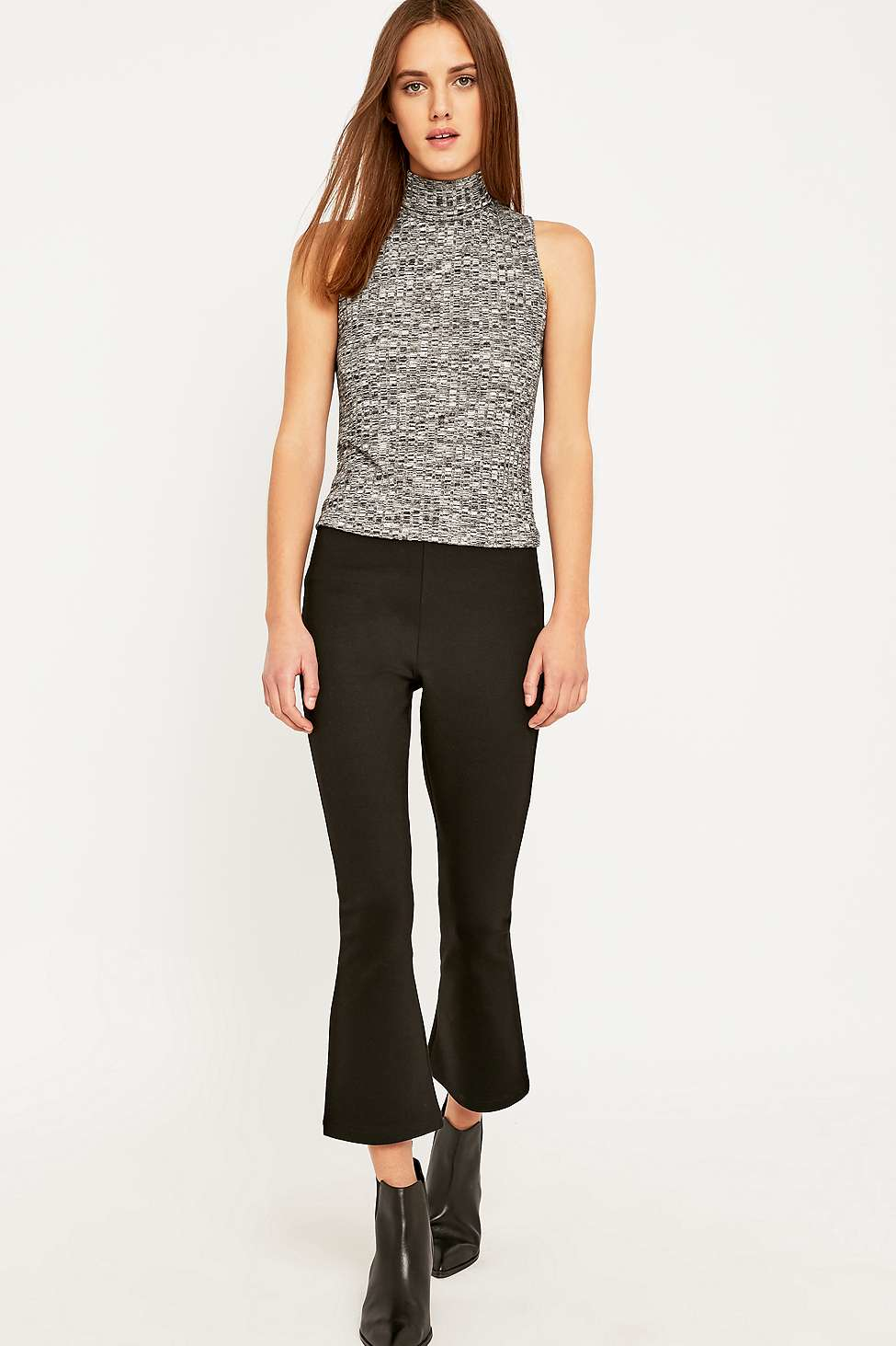 black cropped kick flare trousers