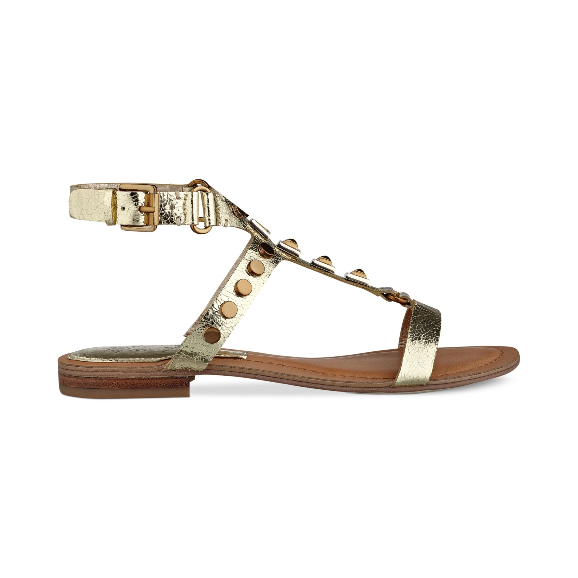 Marc Fisher Bane Studded Flat Sandals in Gold (Metallic