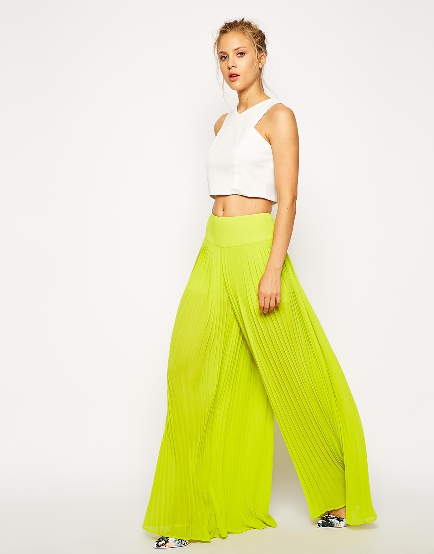 Lyst - Asos Pleated Wide Leg Pants in Yellow