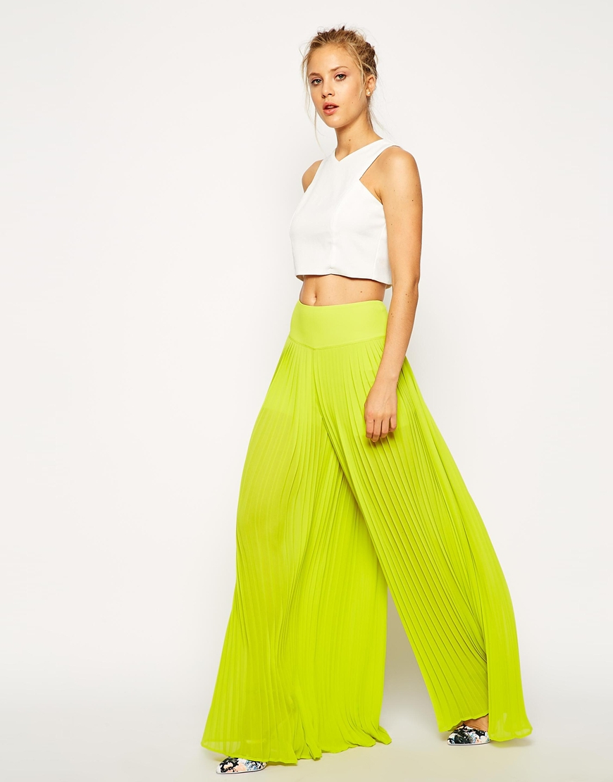 yellow wide leg trousers