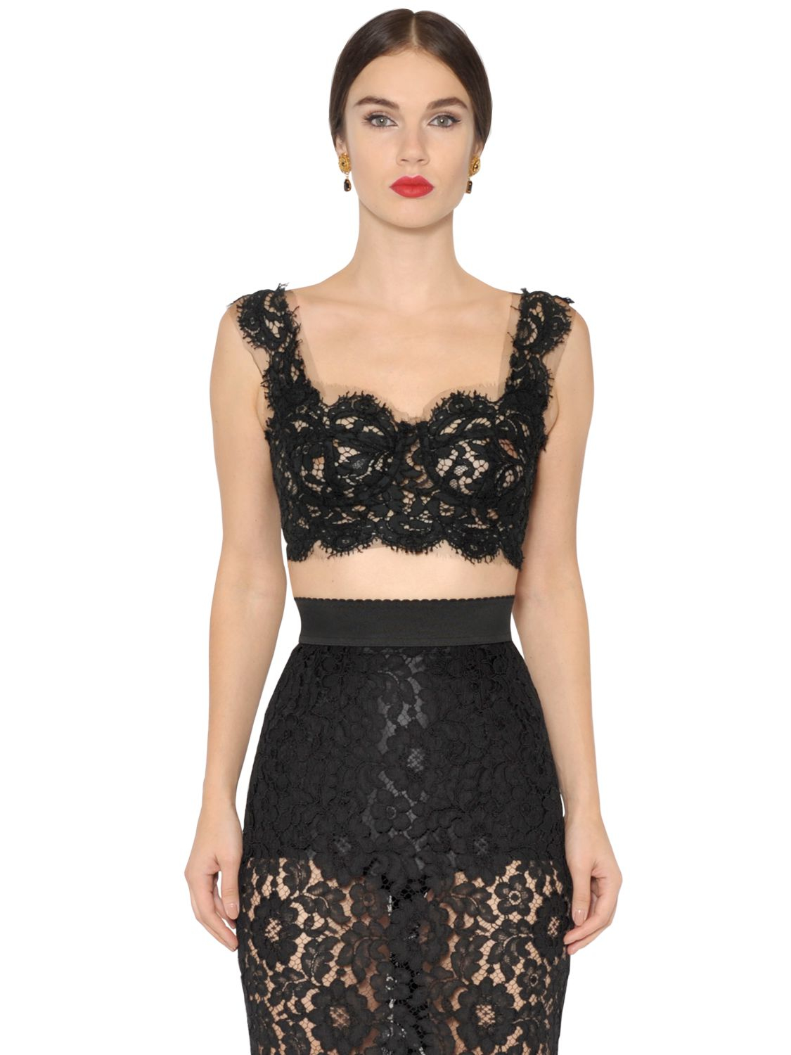 Dolce & Gabbana Cropped Cordonetto Lace Bra Top in Black | Lyst