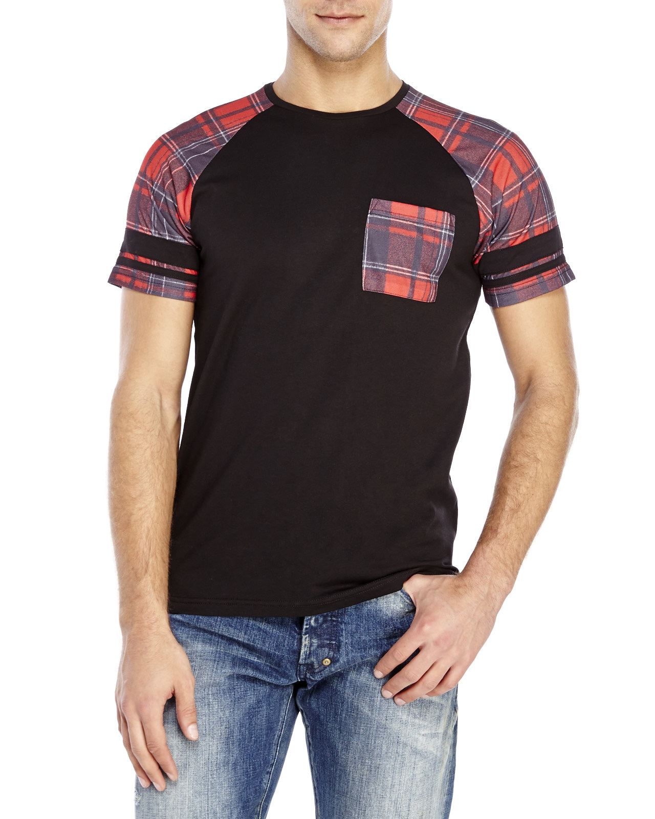Another influence Black Raglan Patch Pocket Tee in Black for Men (Black