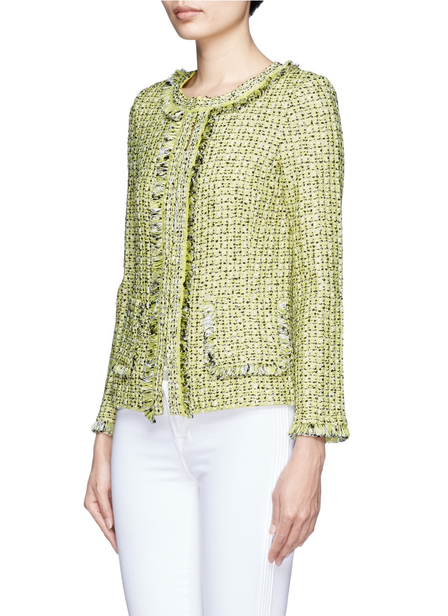 Lyst St. John Frayed Edge Tweed Jacket in Green