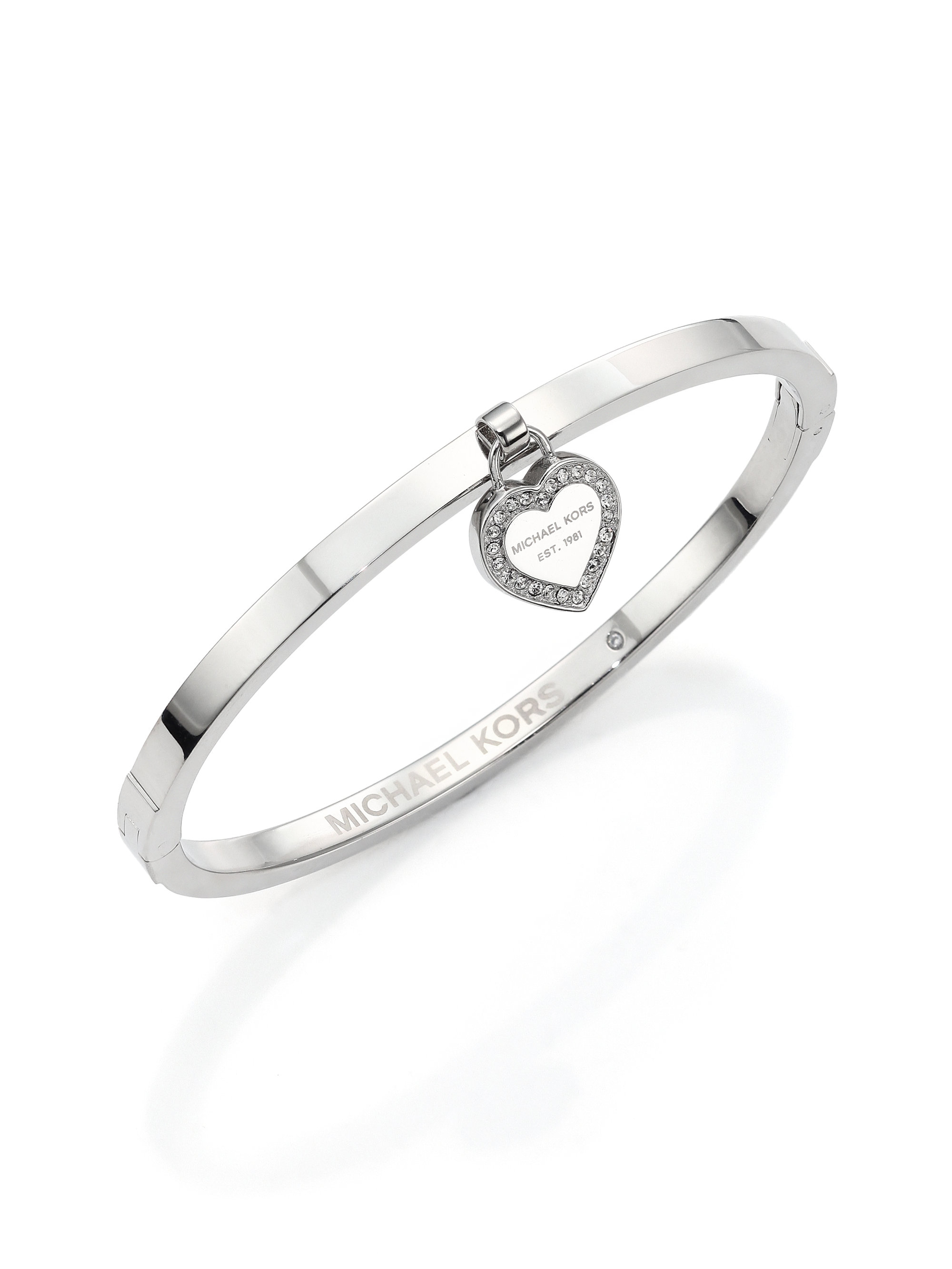 Michael Heritage Logo Heart Charm Bangle Bracelet/silvertone Metallic Lyst