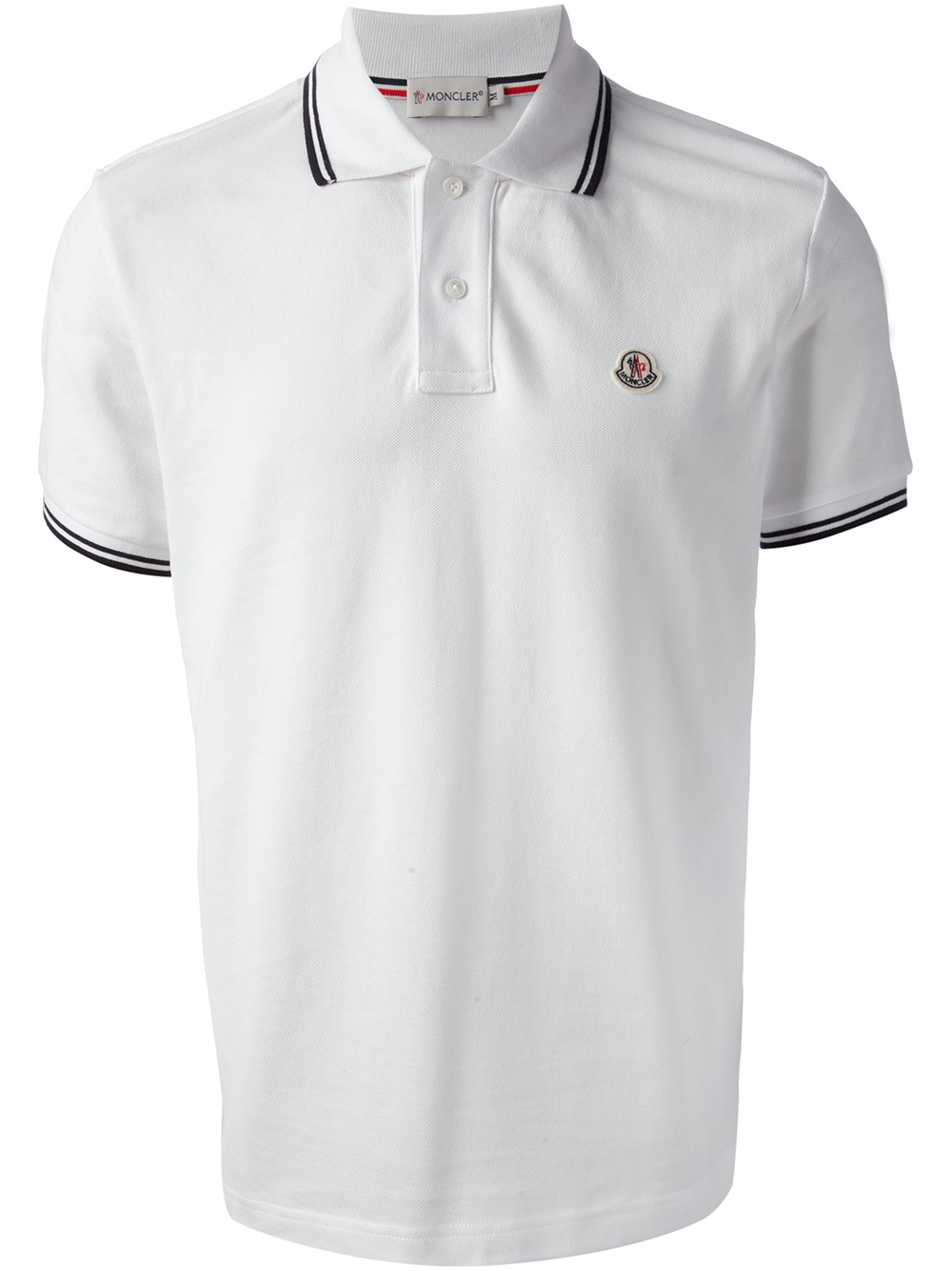 Moncler Striped Trim Polo Shirt in White for Men | Lyst