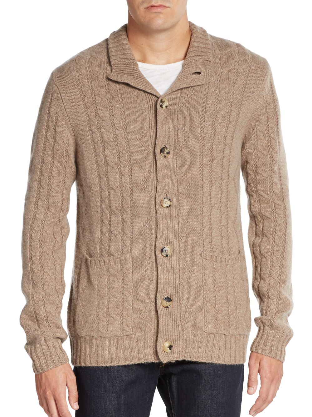 Saks fifth avenue Cashmere Cable-knit Cardigan in Natural for Men | Lyst