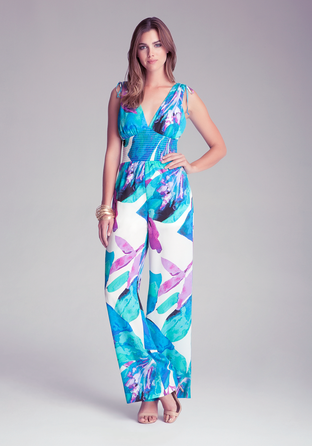 Bebe Smocked Jumpsuit Lyst Bebe Smocked Jumpsuit Lyst