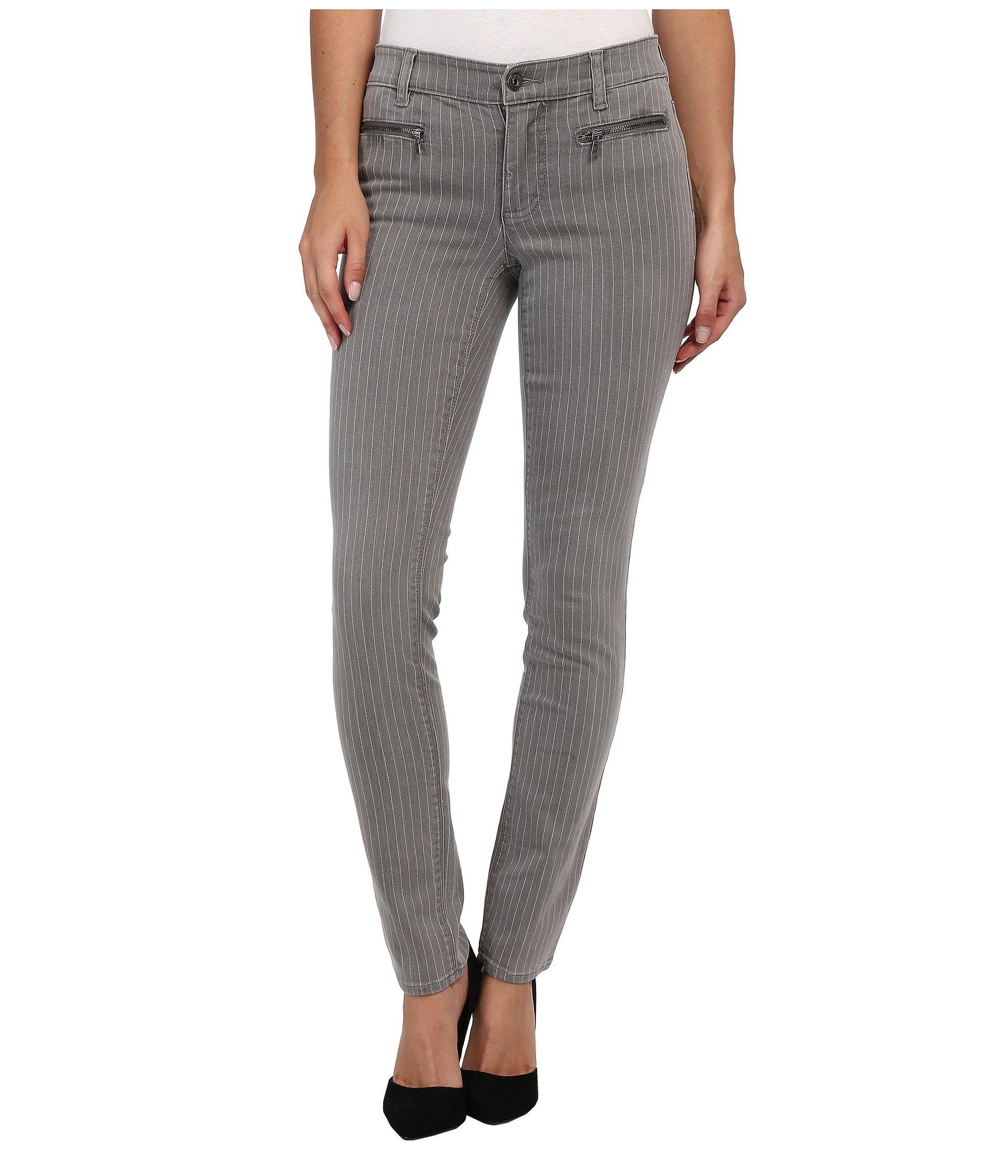 Two by vince camuto Pinstripe Front Zip Pocket Skinny Jeans in Gray Lyst