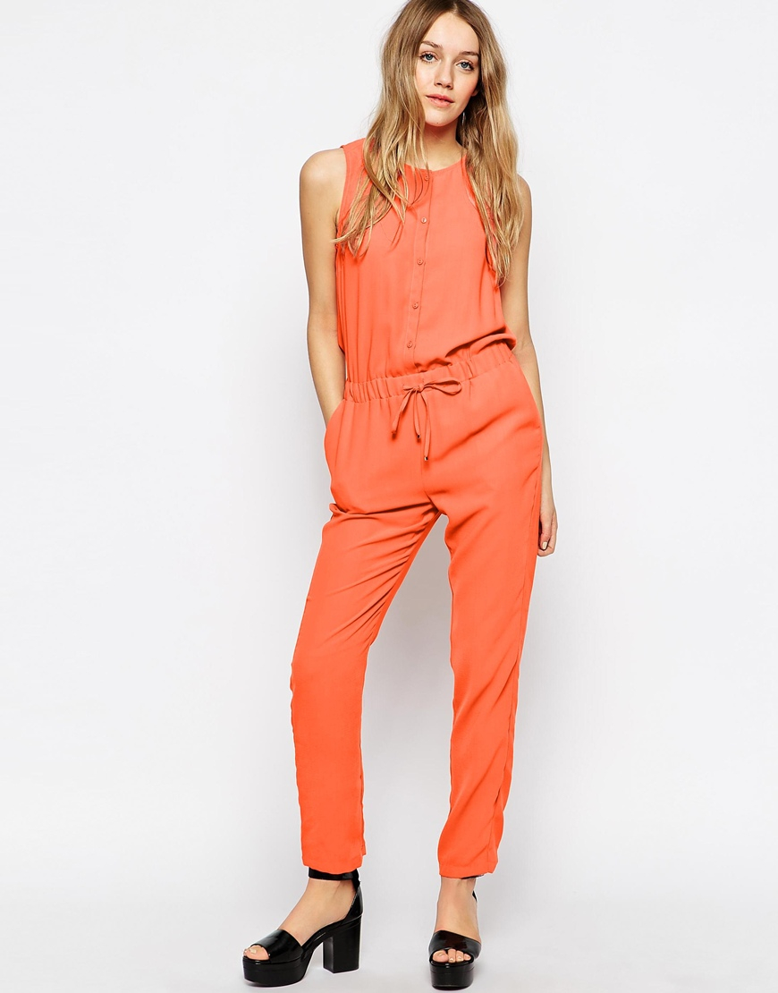 coral color jumpsuit