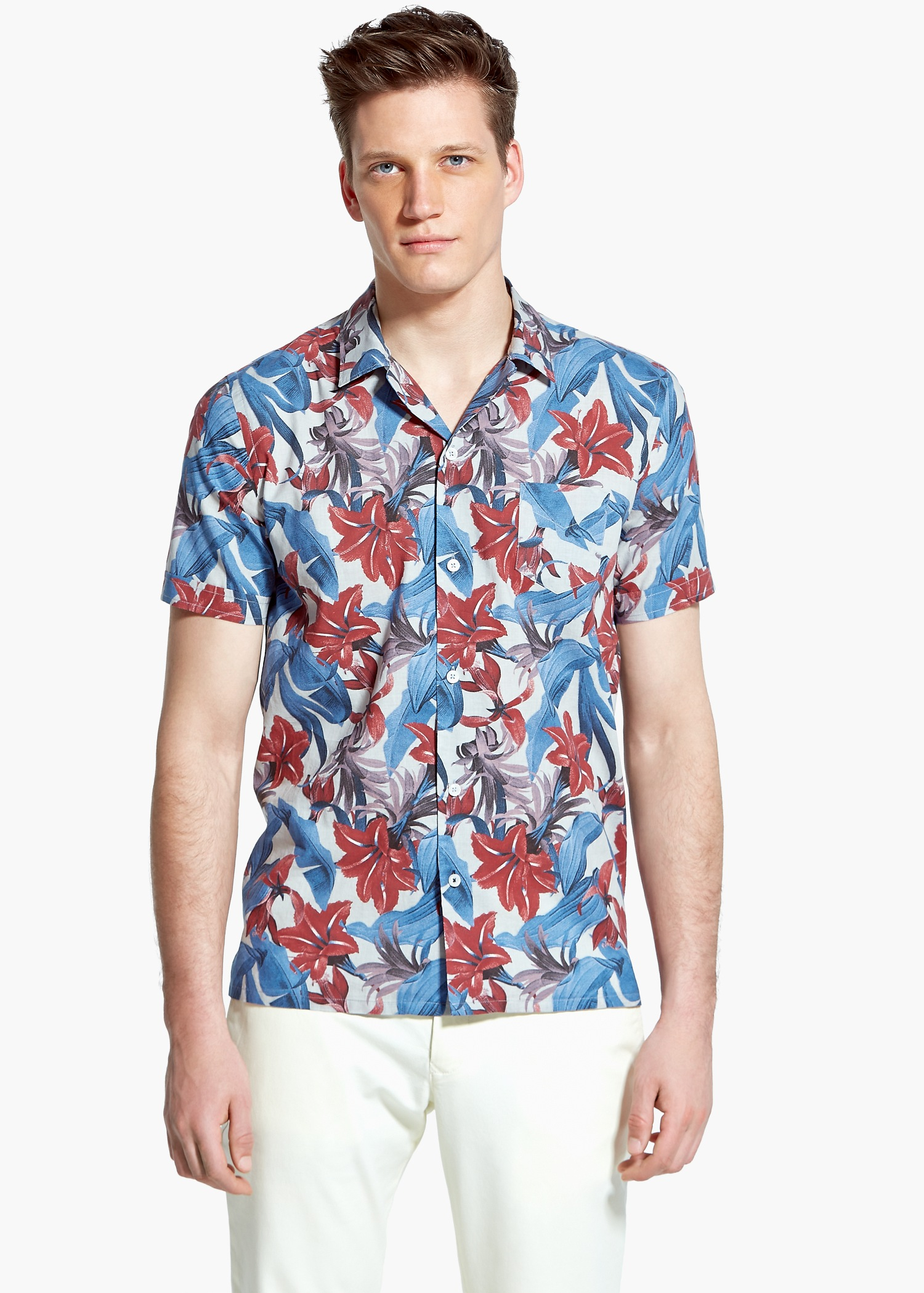 Lyst - Mango Slim-Fit Short Sleeve Tropical-Print Shirt in Blue for Men
