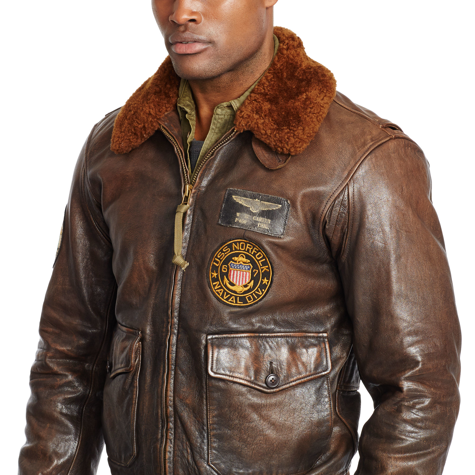 Polo Ralph Lauren Shearling-collar Bomber Jacket in g1 Brown (Brown ...