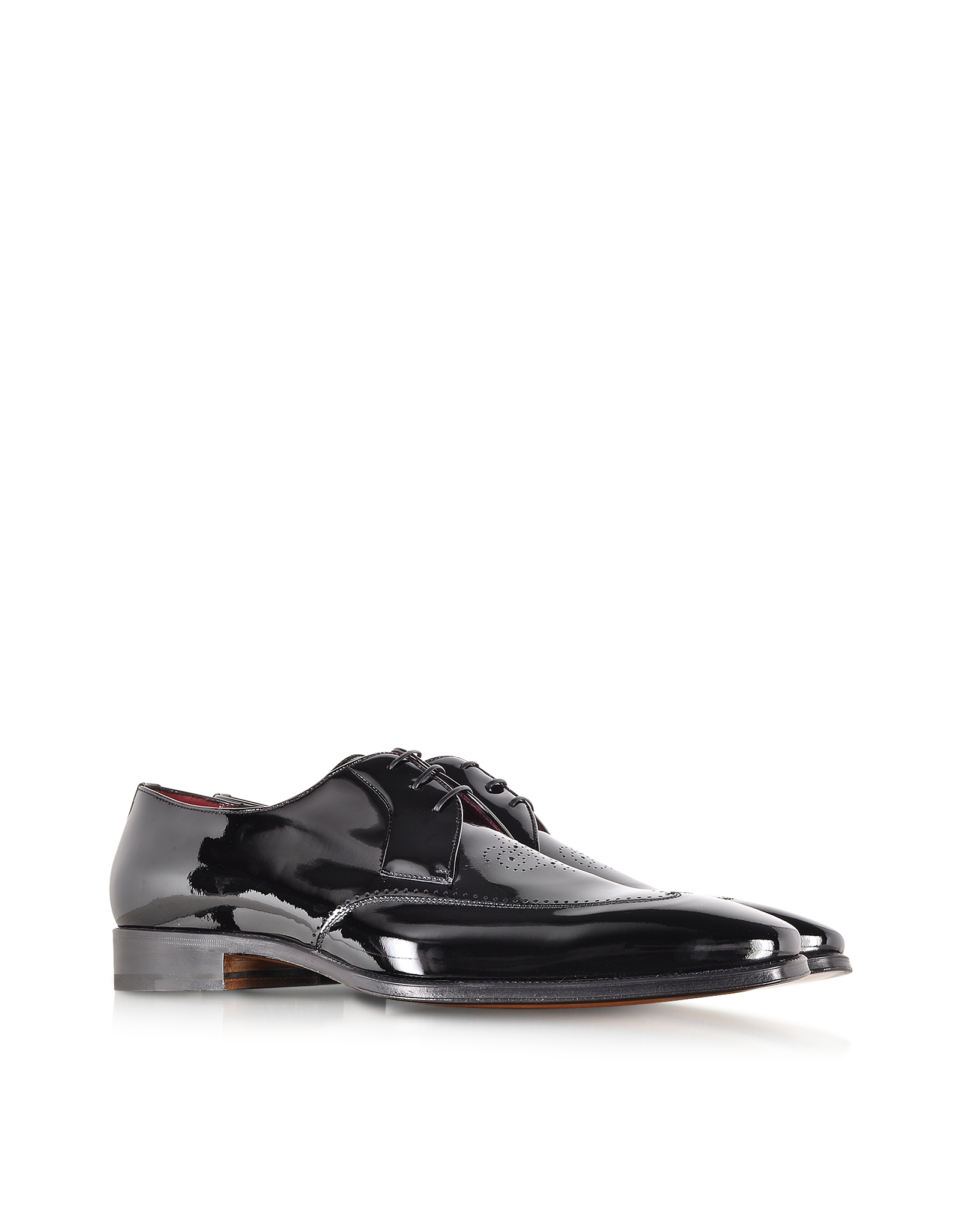 black patent leather wingtip shoes