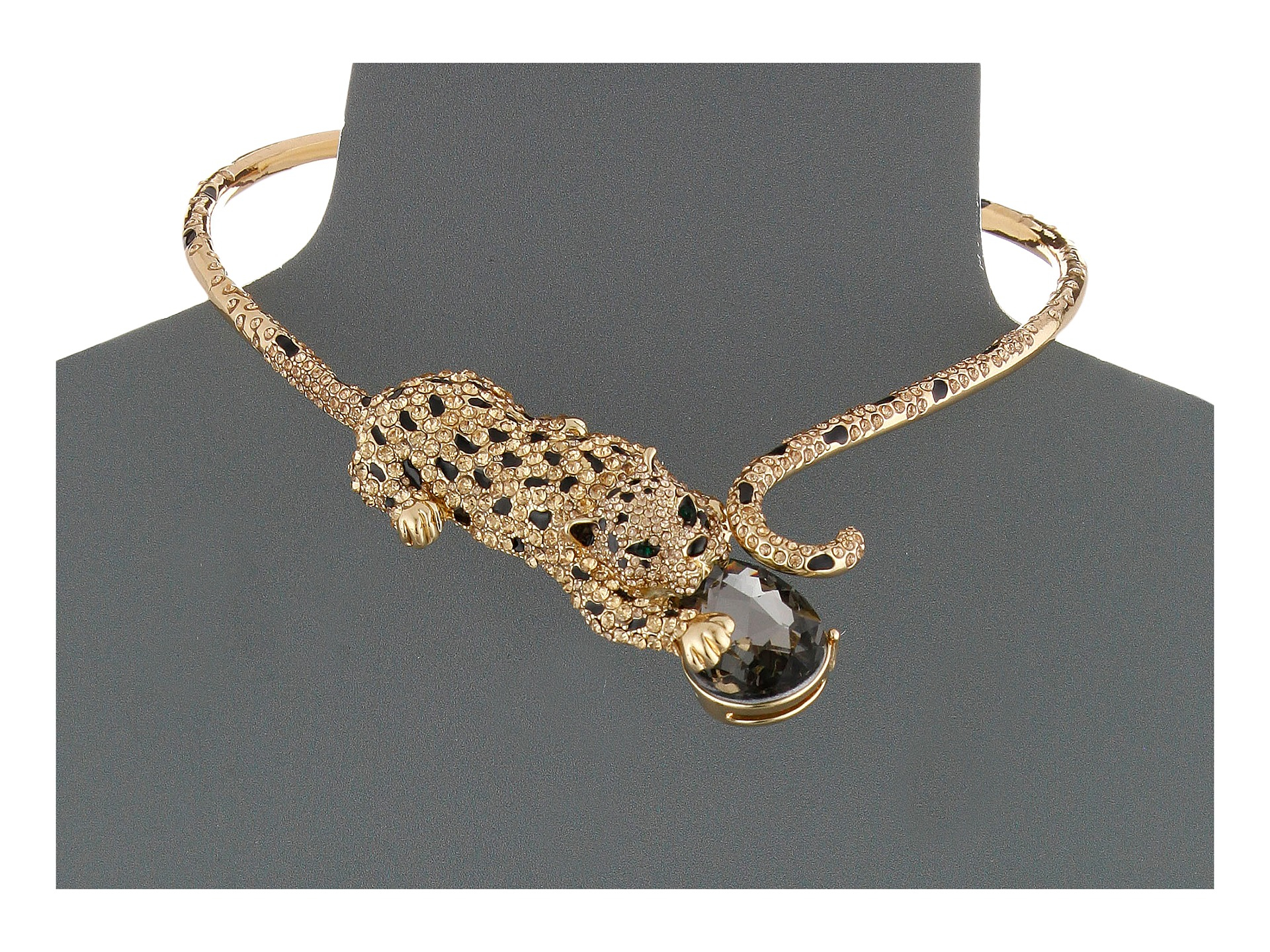 Betsey Johnson Critters Pave Leopard Collar Necklace in Metallic 