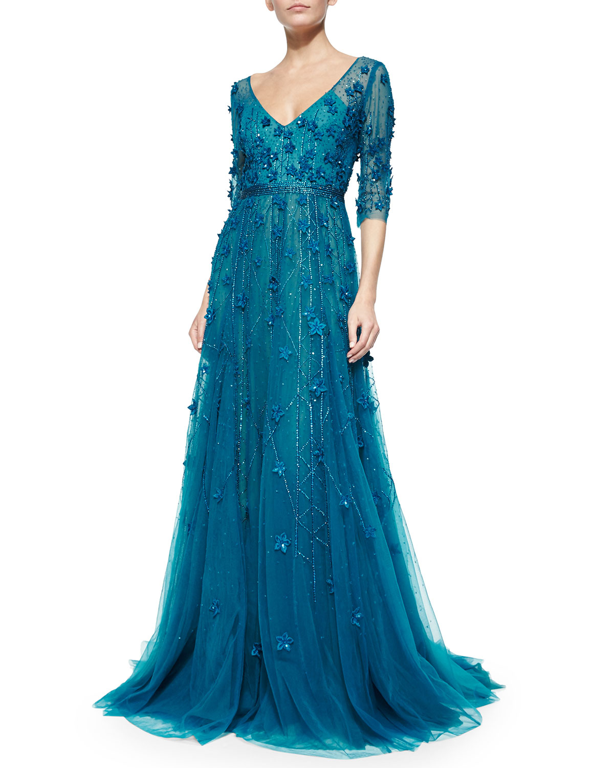 blue floral embroidered dress