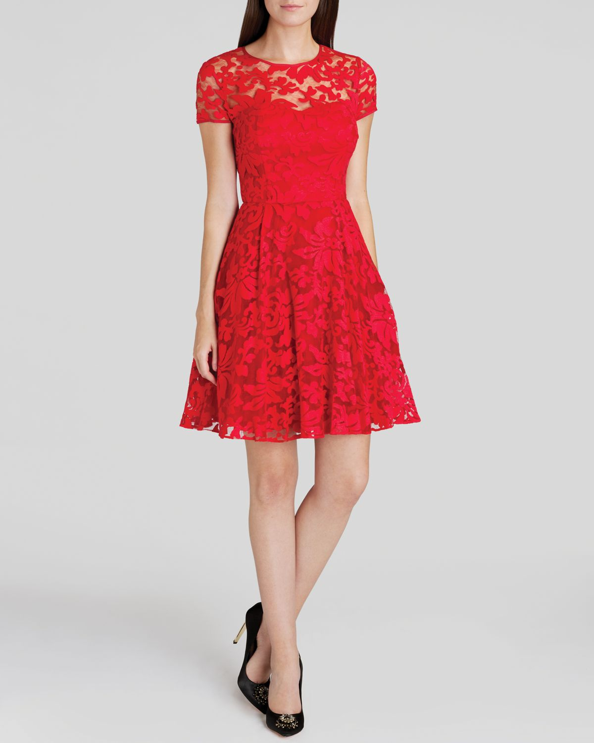 Lyst Ted Baker Dress Career Sheer Neckline Floral Lace in Red