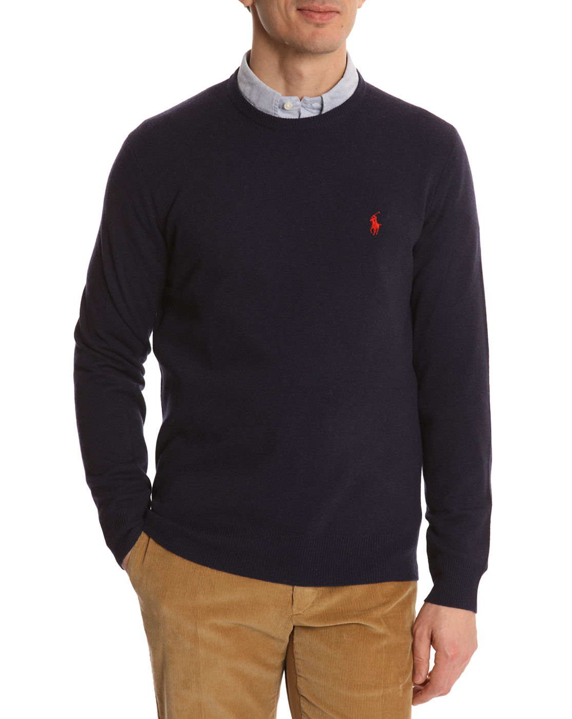 Polo ralph lauren Navy Wool Round Neck Sweater in Blue for Men | Lyst