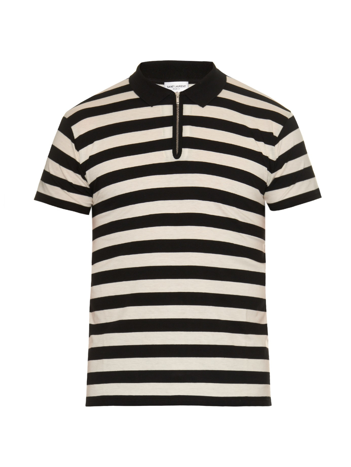 Lyst - Saint Laurent Striped Cotton Polo Shirt in Black for Men