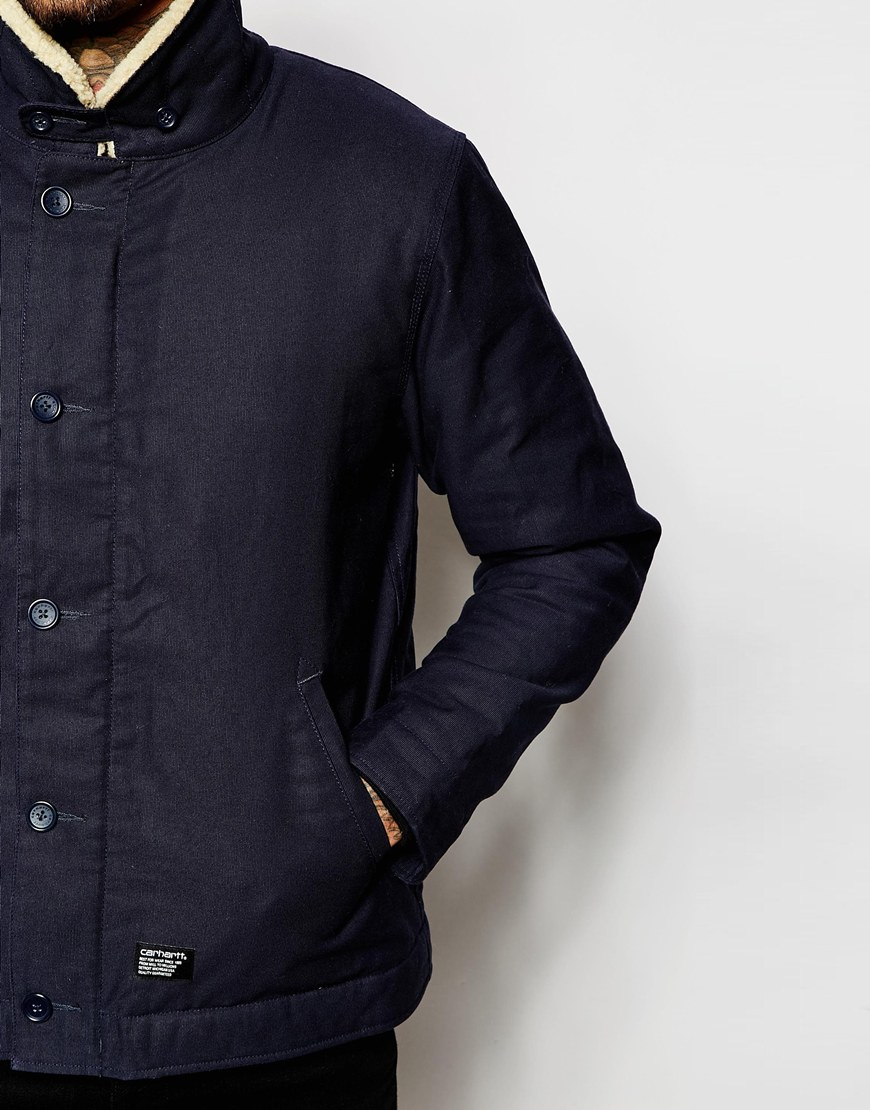 Carhartt Sheffield Jacket With Fleece Collar in Navy (Blue) for Men - Lyst