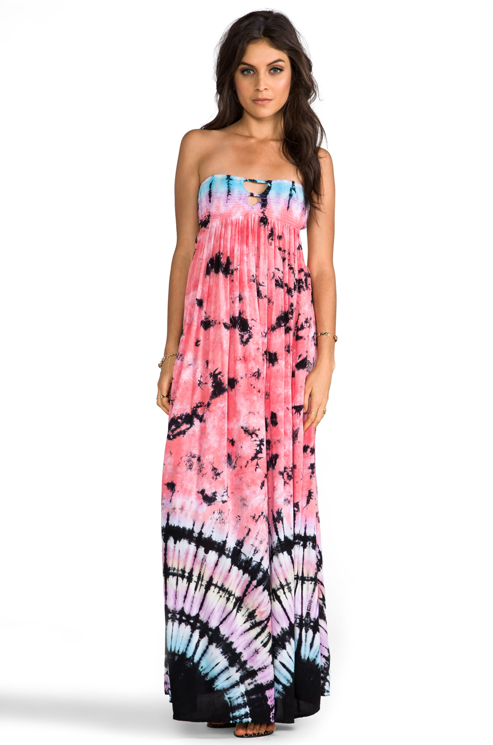 Flamingo Smocked Bandeau Maxi Dress ~ moxiehairdesigners