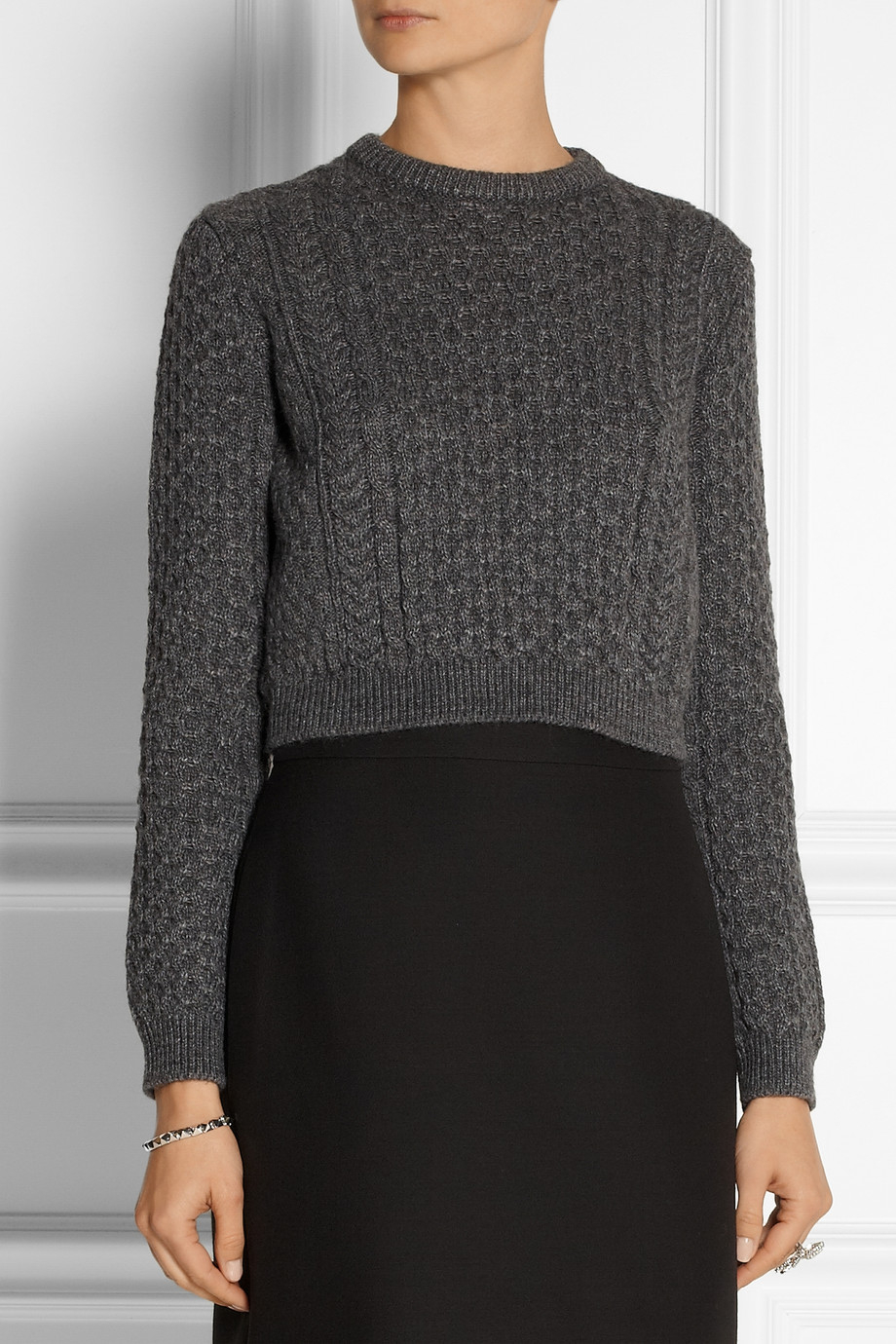 Lyst - Miu Miu Cropped Cable-Knit Sweater in Gray