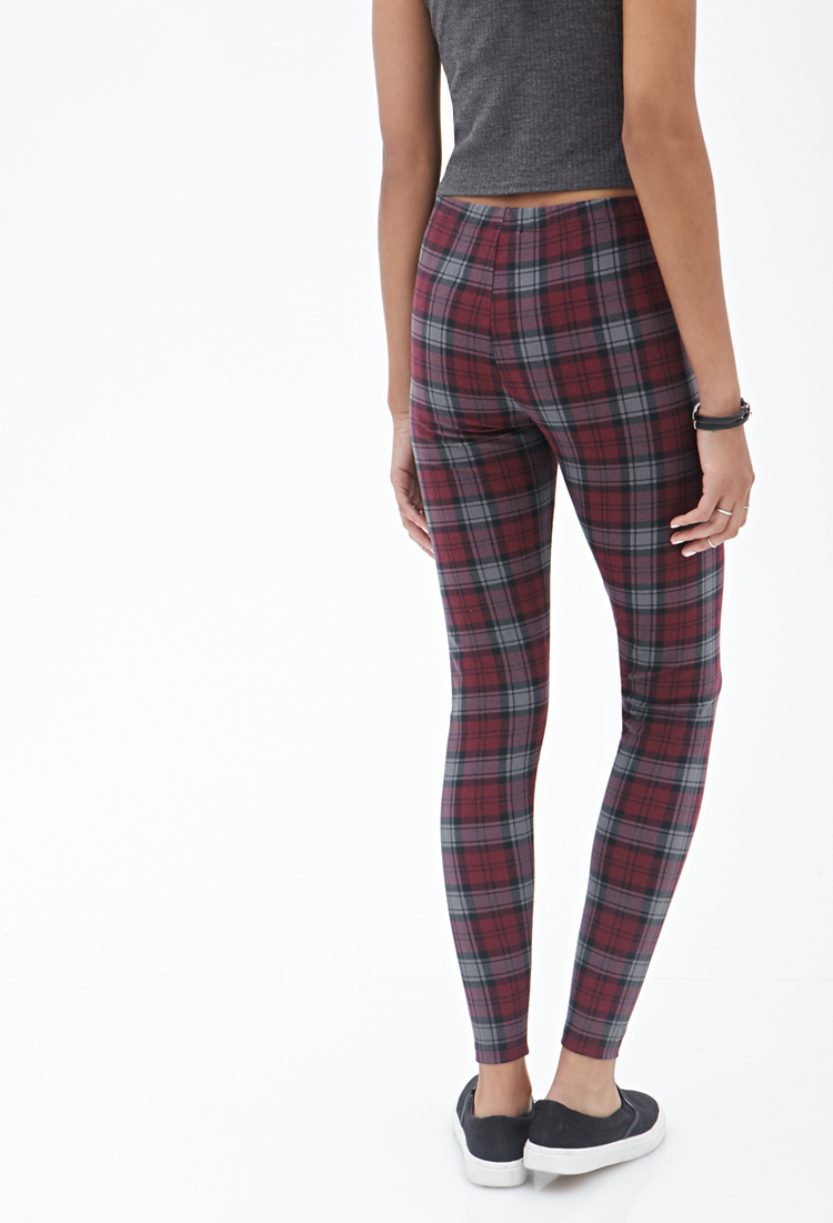Forever 21 Cotton Plaid Print Leggings 